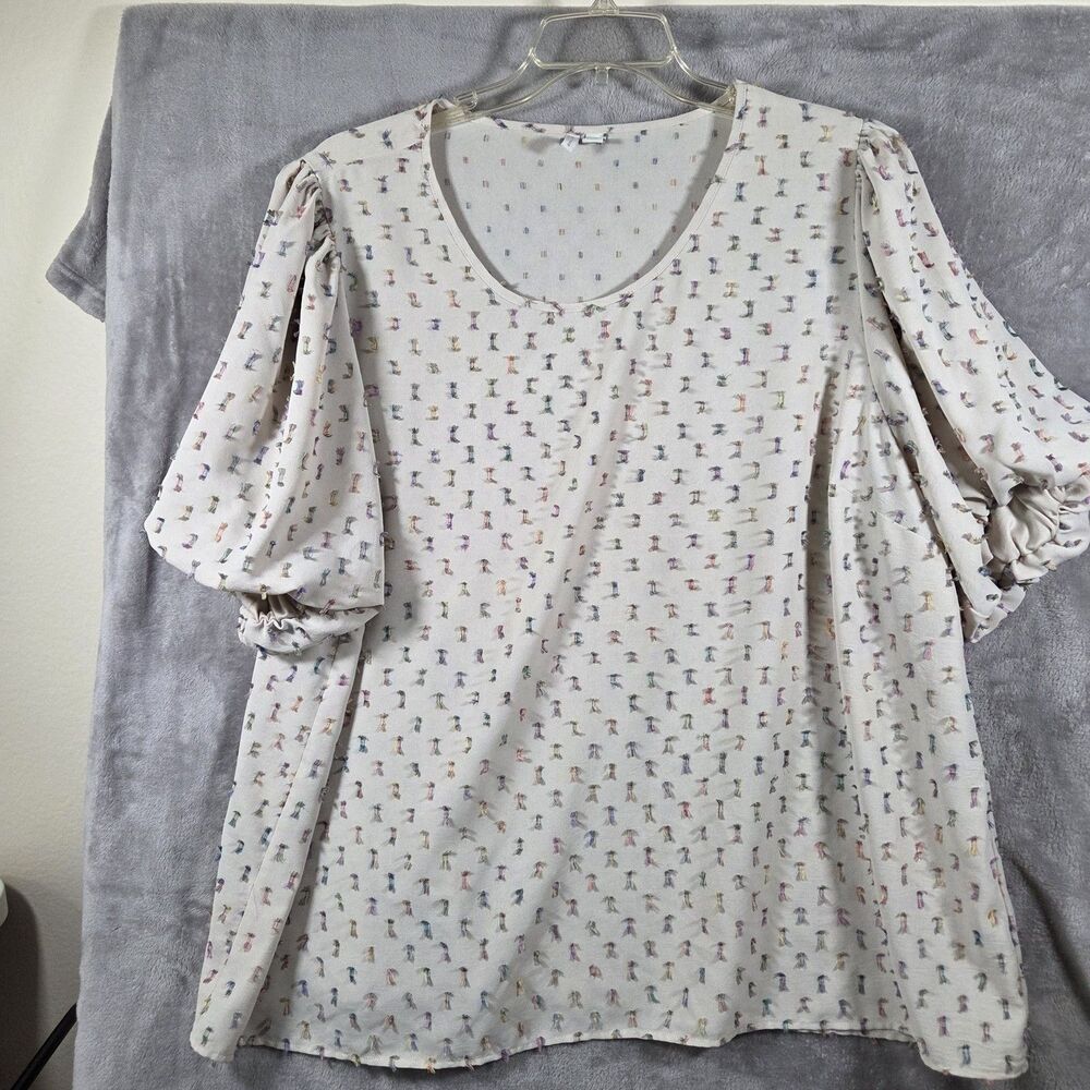 Cato Women's Plus Size 22/24W Beige Multicolor Textured Puff Sleeve Blouse Top